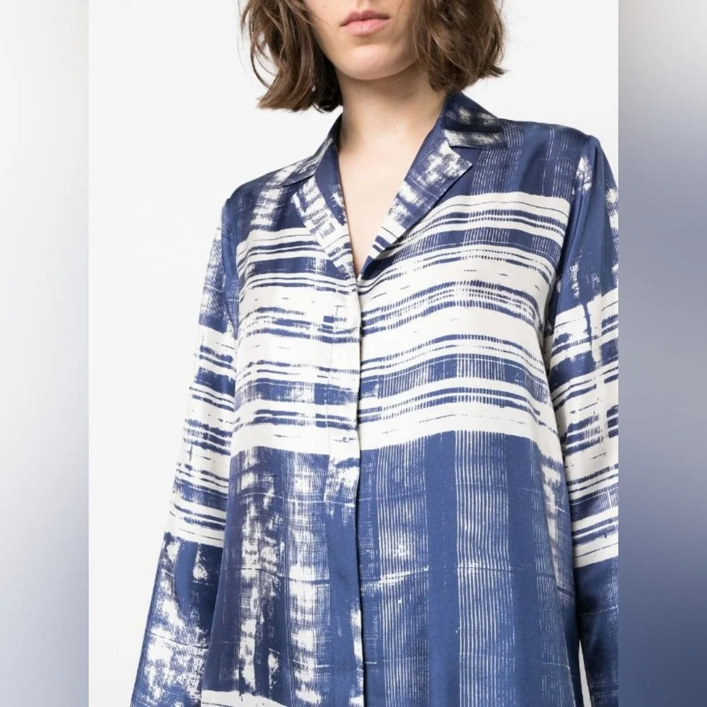 Max Mara Studio Franca Printed 100% Silk Shirt  Blouse Abstract Striped Size 10 - Picture 12 of 16